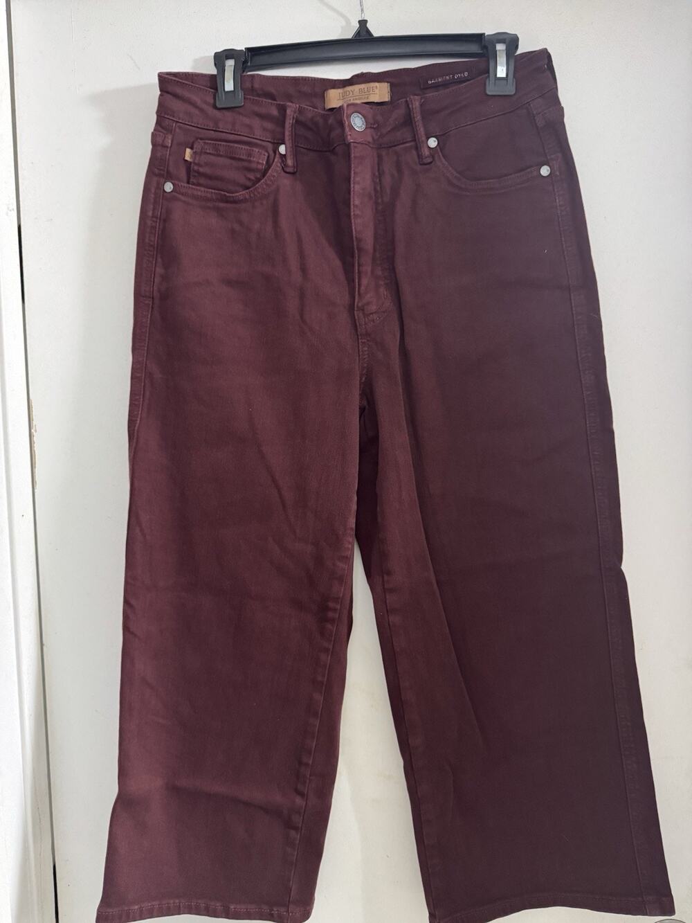 Judy Blue Jeans Women 11 30 Oxblood Wide Leg Crop High Rise Tummy Control Casual